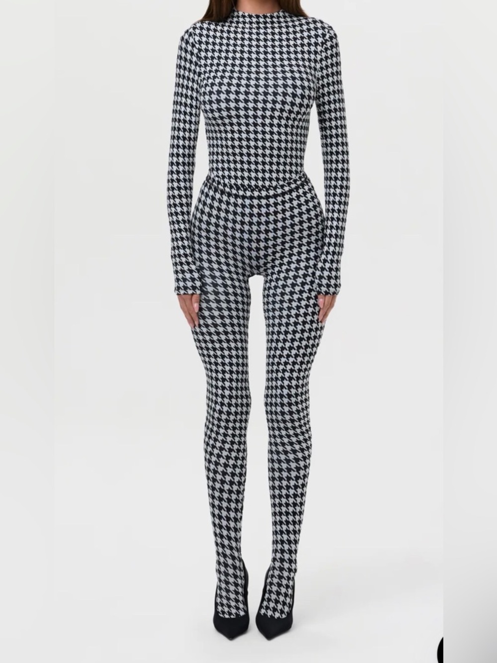 naked wardrobe Long-Sleeve Thong Body Suit and PETITE Closed Toe Tights